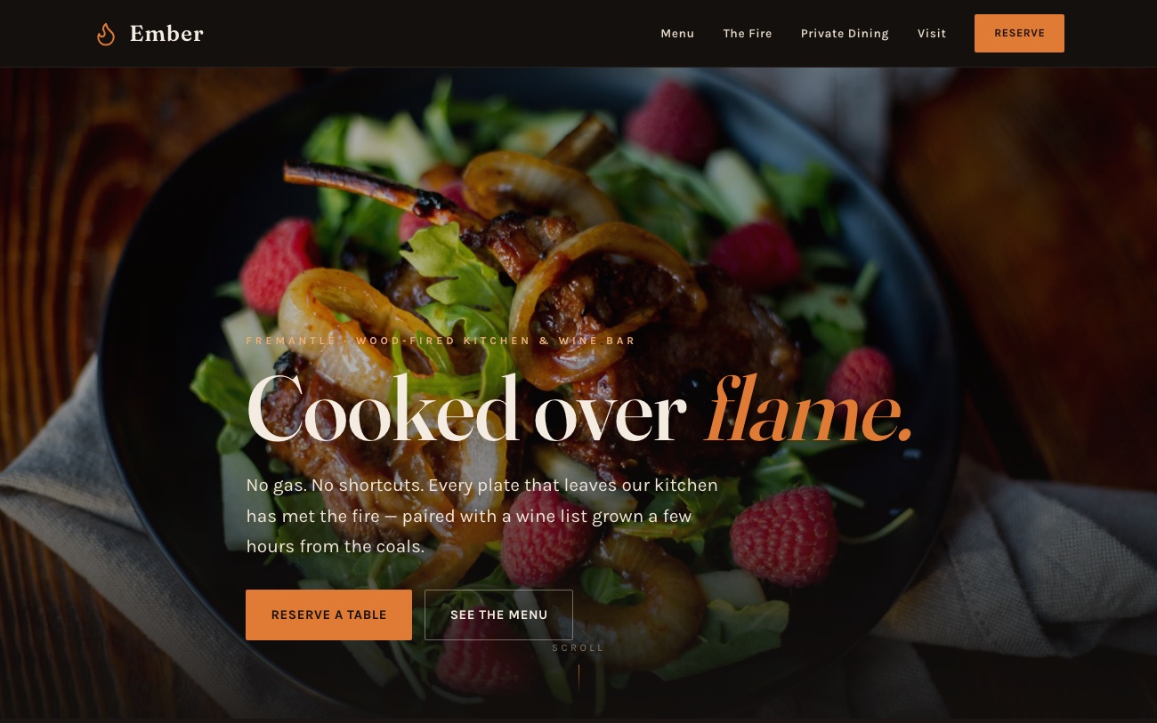 Wood-fired restaurant website